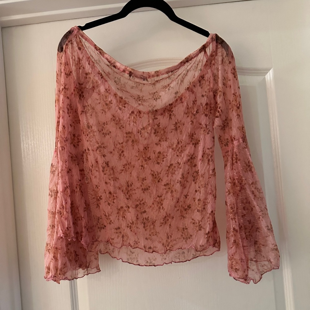 San souci pink mesh floral whimsical top size medium - Picture 4 of 4